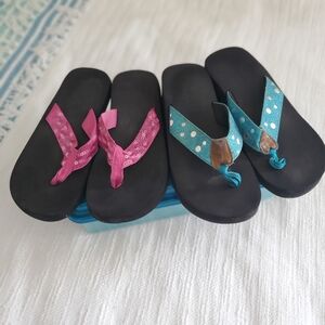 Black Flip Flops with Pink and Blue Straps